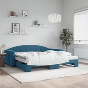 Greatstore Izvlečna dnevna postelja z vzmetnicami modra 100x200 cm žamet