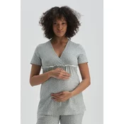 Dagi Green V-Neck Cotton Maternity Pajamas Top