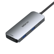 MOKiN 7 u 1 Adapter Hub USB-C na 2x USB 3.0 + 2x USB-C + SD + Micro SD + HDMI (srebrni)
