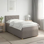 vidaXL Postelja boxspring z vzmetnico Taupe 90 x 200 cm Blago