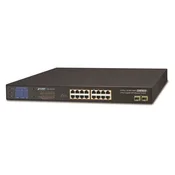 Planet GSW-1820VHP PoE stikalo, 16x1Gb + 2xSFP 1Gb, LCD, VLAN, način razširitve 10Mb-250m, 802.3at 30/300W