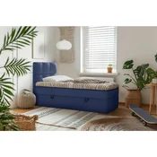 MID.YOU POSTELJA Z VZMETNICO 90 cm  x 200 cm , les, tekstil, leseni material temno modra