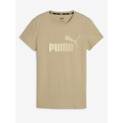 Beige Womens T-Shirt Puma ESS+ Metallic Logo Tee