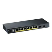 ZYXEL GS1900-10HP v2 8-portni GbE L2 PoE Smart switch (omrežni preklopnik) z 2 SFP režama, 802.3at, namizna brezventilatorska izvedba, 70 W