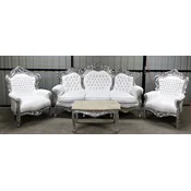 Casa Padrino luxury baroque living room set white/silver - 1 Baroque Faux Leather Sofa & 2 Baroque Faux Leather Armchairs - Luxury living room furniture in baroque style - Baroque furniture