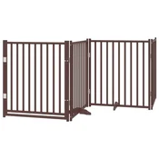 Vidaxl Ograda za pse z vrati zložljiva 4 paneli rjava 320cm topolovina