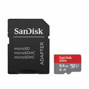 SanDisk Ultra micro SDXC spominska kartica, 64 GB, UHS-I, C 10, A1, 140 MB/s + SD adapter