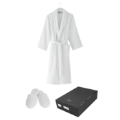 Unisex kopalni plašč MICRO COTTON v darilni škatli + copati L + copati (42/44) + darilno pakiranje Bela
