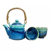 Čajni set BLACK COBALT TEAL, set 3 kosov, črna, keramika, MIJ