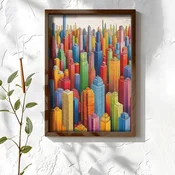WallXpert uramljena MDF slika NAL135-46, šareni neboderi velikog grada, 35,5 x 47 cm