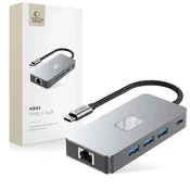 Tech-protect HB05 HUB adapter USB-C - 3x USB / HDMI 4K / SD / TF / USB-C 100W / RJ45, siva