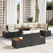 vidaXL vidaXL Vrtni kavč Set 9 Bež Ratan, Tkanina, Kovina Vrtna jedilnica, (22064848)