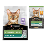 Pro Plan suha mačja hrana + 6 x 85 g mokre hrane gratis! - Sterilised Adult bogata s puranom (3 kg) + Piščanec (6 x 85 g)