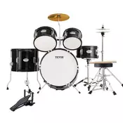 VEVOR Otroški bobni komplet 5-delni začetniški bobni komplet 16 cm črni