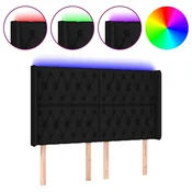 Vidaxl LED posteljno vzglavje črno 147x16x118/128 cm blago