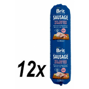 Brit salama za pse Sausage, piščanec in bela riba, 12 x 800 g