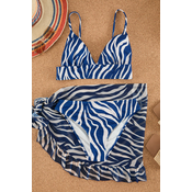 Trendyol Blue-Multi Colorful Geometric Diver/Scuba Strappy Bikini Above