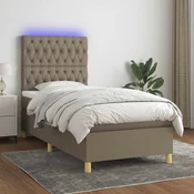 Greatstore Box spring postelja z vzmetnico LED taupe 90x190 cm blago