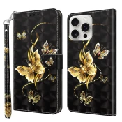 Eleganten etui ovitek za iPhone 16 Pro Max, Zlat metulj