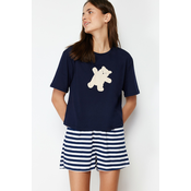 Trendyol Navy Blue 100% Cotton Teddy Bear Printed Knitted Pajamas Set