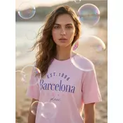 Sinsay - Pamucna majica sa natpisom Barcelona - pastelno roze