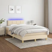 Krevet box spring s madracem LED krem 120 x 200 cm od tkanine