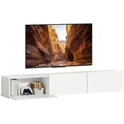 HOMCOM Mobilni viseči TV nosilec, mobilni nosilec za TV do 82 z omaricami 3 vrata na preklop mehko zapiranje, omarica za televizor za dnevno sobo, spalnico in dnevno sobo, 180x31.5x29.8 cm, bela