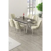 Hanah Home trpezarijski set Nis, sto na razvlacenje i 6 stolica, antracit ploca Irony, hromirane noge, krem tkanina Babyface
