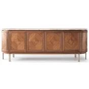 Casa Padrino luxury sideboard brown/beige/brass 244 x 56 x H. 85 cm - Oval solid wood cabinet with 4 doors and marble top - Dining room furniture - Hotel furniture - Luxury furniture