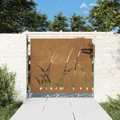 Vidaxl Vrtna vrata 85x75 cm kortensko jeklo dizajn s travo