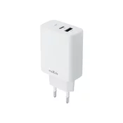 Stenski polnilec Maxlife DualPower 30W s PD USB-C in QC USB-A izhodoma - snow white