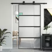 Vidaxl vidaXL Drsna vrata, črna, 102,5 x 205 cm, kaljeno steklo, aluminij