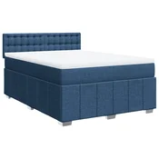 Vidaxl Box spring postelja z vzmetnico modra 140x200 cm blago