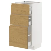 METOD / MAXIMERA Podni element s 3 fioke, bela/Voxtorp im. hrastovine, 40x37 cm