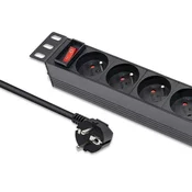 Qoltec aluminijast PDU napajalni razdelilnik za 10 RACK | 1U | 16A | 4xFRENCH | 1,8 m