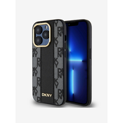 DKNY DKNY Usnjeno ohišje s kvačkanim enobarvnim vzorcem MagSafe - ohišje za iPhone 15 Pro Max (črno)
