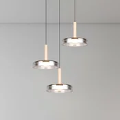Trio Lighting LED viseča svetilka Celeste, krom/drevo, O 35 cm 3-svetlobno steklo dim - Dnevna soba/jedilnica - Sodobni - krom, svetel les, črna