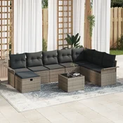 set od 9 dijelova vrtnog kauča s jastucima siva poly rattan