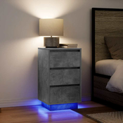 Nocni ormaric s LED svjetlima siva boja betona 38x34x65 cm