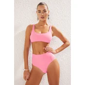 Trendyol Pink Strapless High Waist High Leg Regular Core Bikini Set
