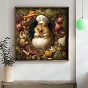 WallXpert uramljena MDF slika DOS070-70, nasmejana veverica sa kuvarskom kapom medu povrcem, 70 x 70 cm