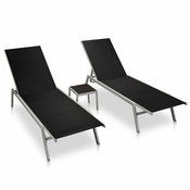 vidaXL Ležaljke za suncanje sa stolicem 2 kom celik i tekstilen crne