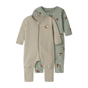 NAME IT Pižama rjava/siva/pastelno zelena/bela