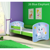 Djecji krevet ACMA s motivom, bocna zelena 140x70 cm 26-blue-elephant