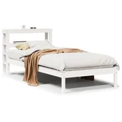 Vidaxl Posteljni okvir brez vzmetnice bel 75x190 cm trdna borovina