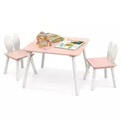 Northix Otroška miza z 2 stoloma MDF lesene noge 62 x 62 cm roza