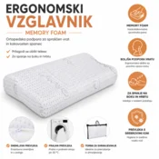 Malatec Ergonomski vzglavnik Memory Foam za spanje na boku in hrbtu