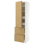METOD/MAXIMERA Visoka omara+plc/4prd/vrata/2 ličn, bela/VOXTORP imitacija hrasta navpičen ročaj, 60x60x220 cm