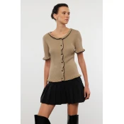Trendyol Mink Premium Yarn Ruffle Detailed Knitwear Cardigan