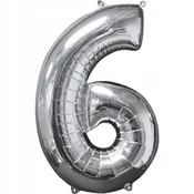 Amscan Folija balon 26 srebrn številka 6, 1 kos.